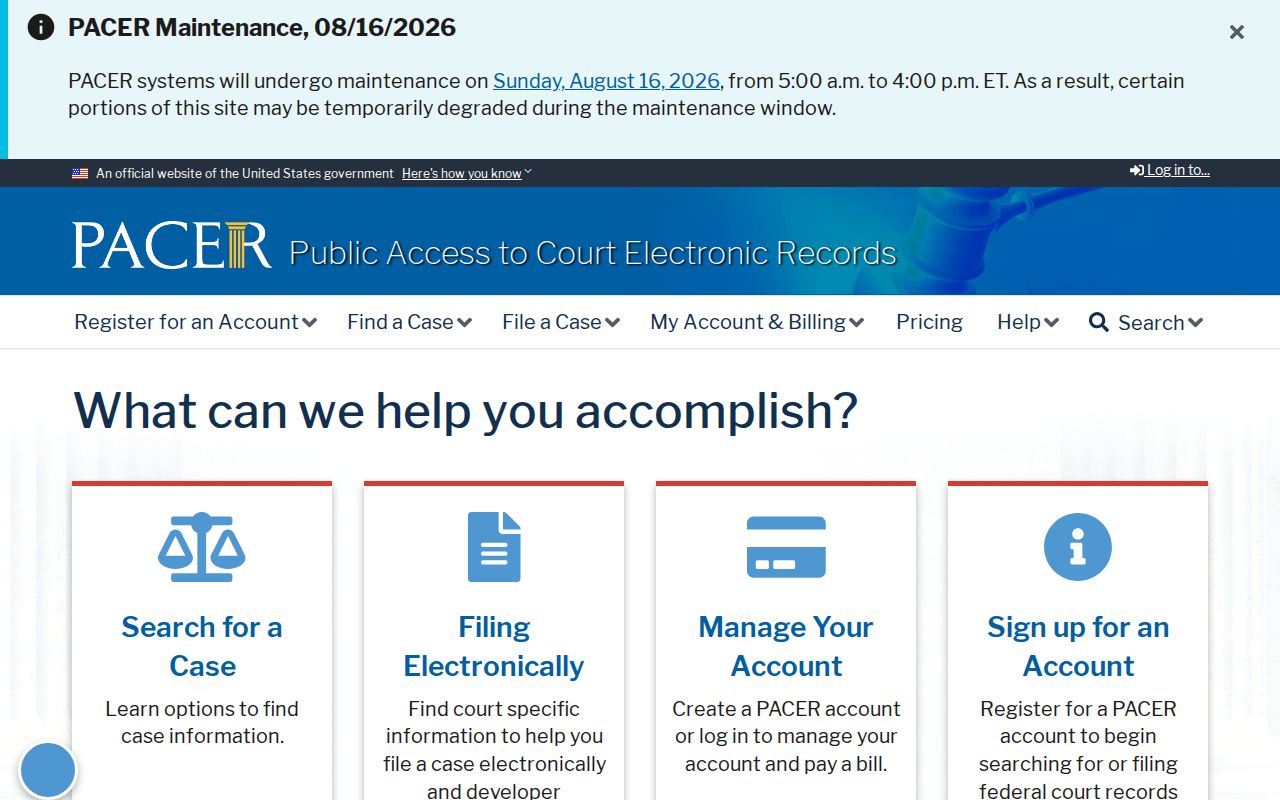 Decatur resident lookup through the federal PACER court portal